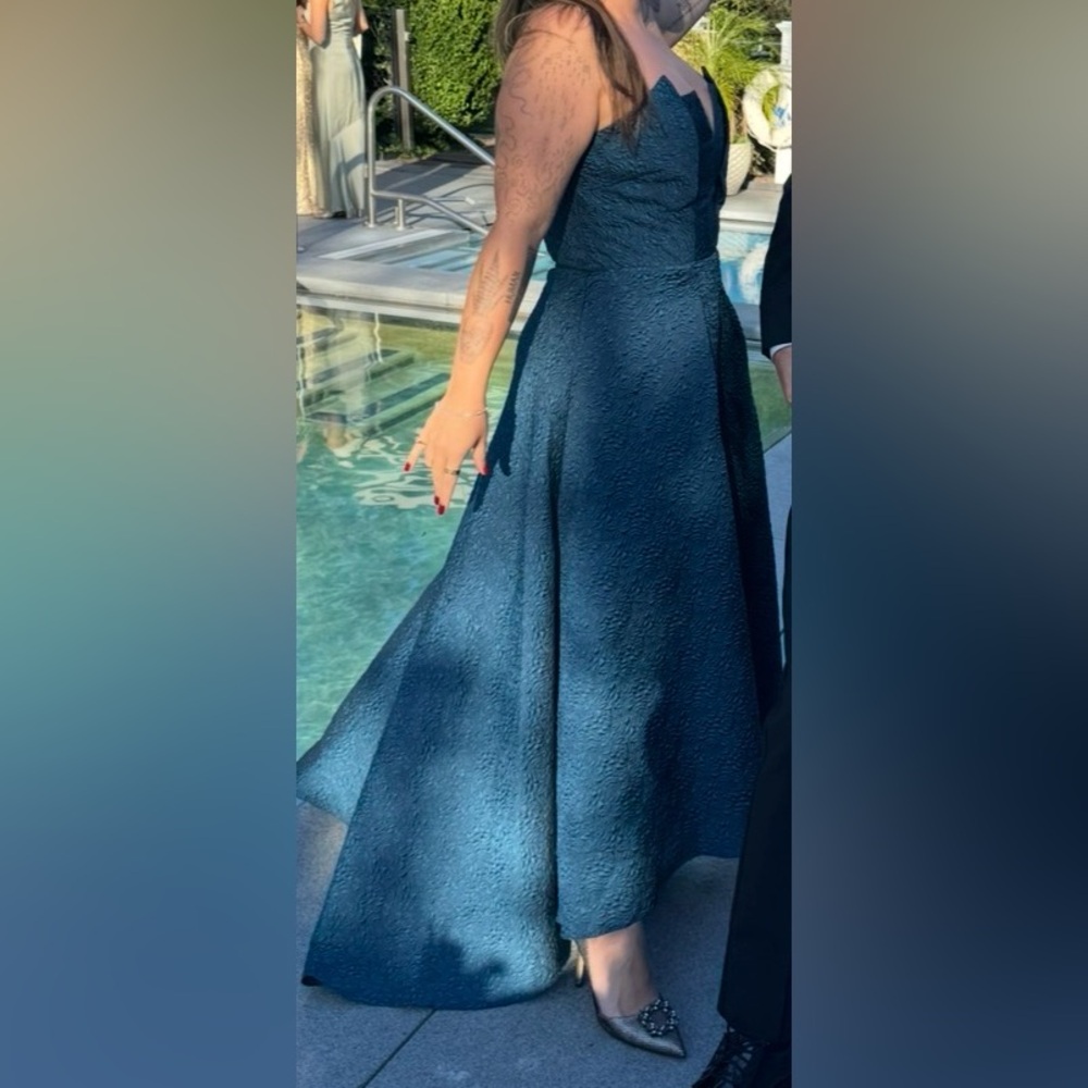 Theia Strapless High-Low Jacquard Gown - Picture 6 of 6
